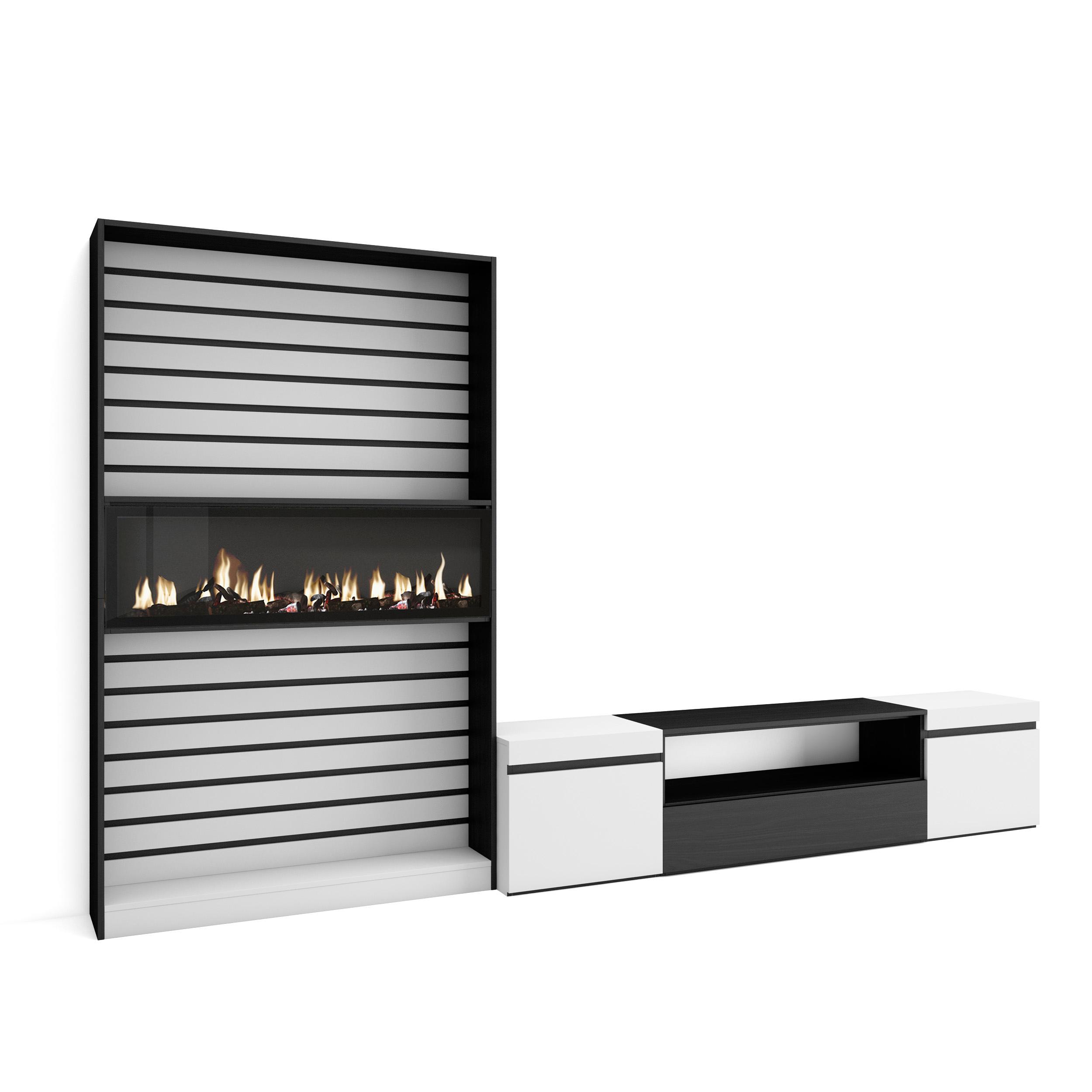 Muebles salón, 310x35x186cm, blanco y negro, chimenea eléctrica xxl rf2843