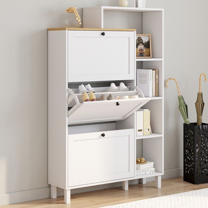 Mueble zapatero de 3 puertas blanco - 86,5x24x133,5 cm