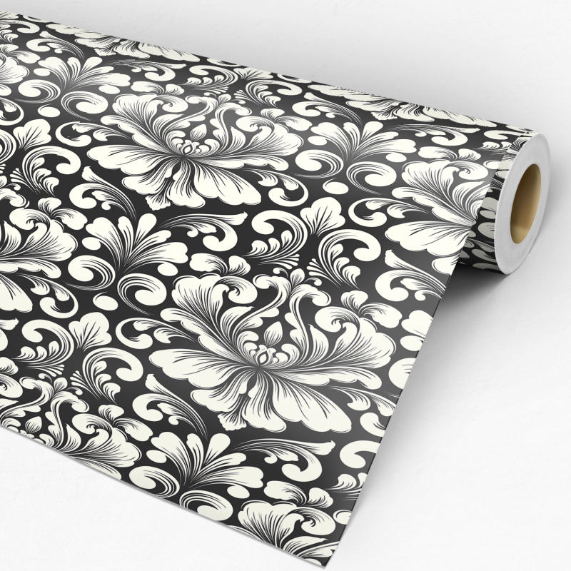 Papel pintado victoriano blanco y negro clásico 60cm por 250cm