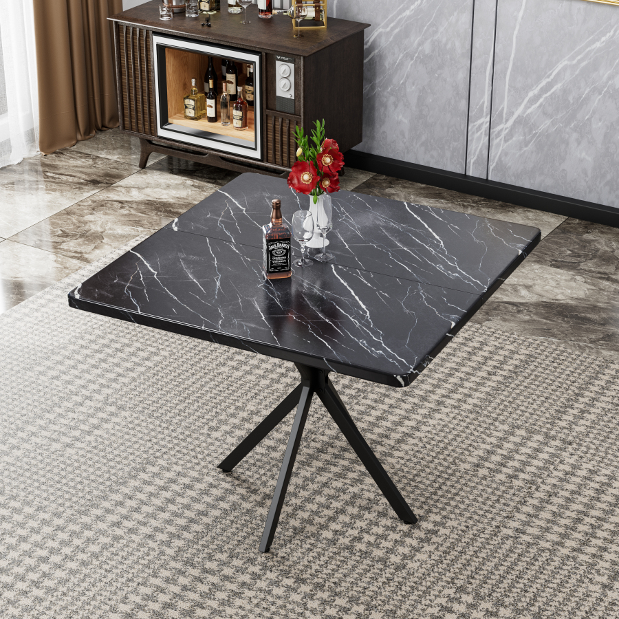 Mesa de comedor cuadrada para 4 a 6 personas madera y metal negra 98x98cm