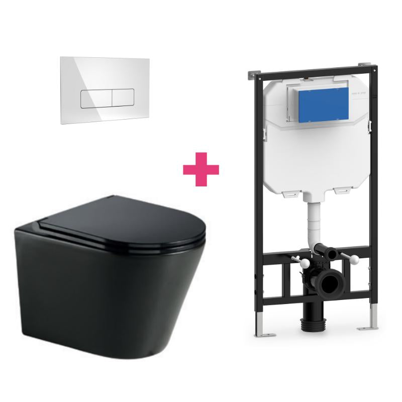 Pack inodoro turin negro mate con cisterna y pulsador cromado rectangular