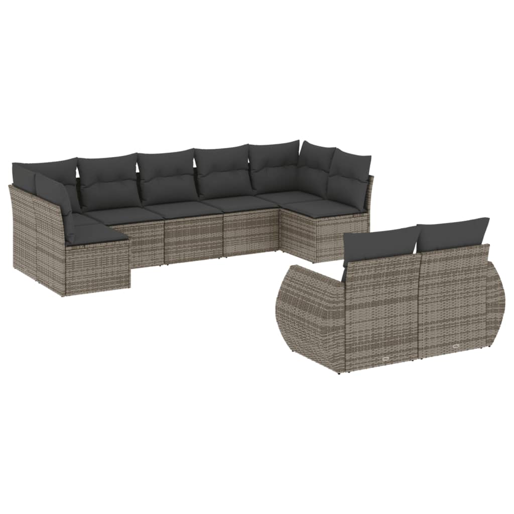 vidaXL set de muebles de jardín 9 pzas y cojines ratán sintético gris