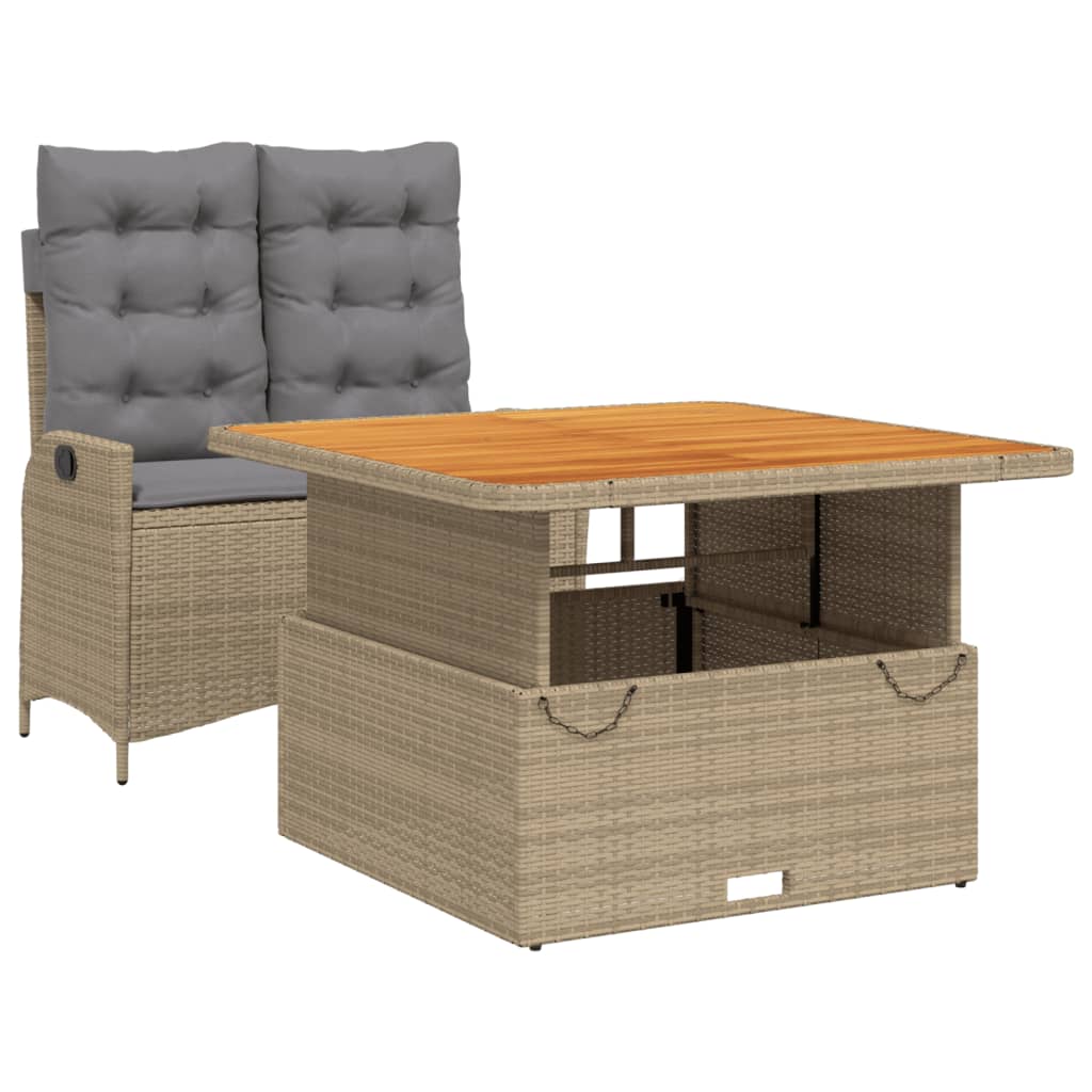 vidaXL set comedor de jardín 2 pzas con cojines ratán sintético beige