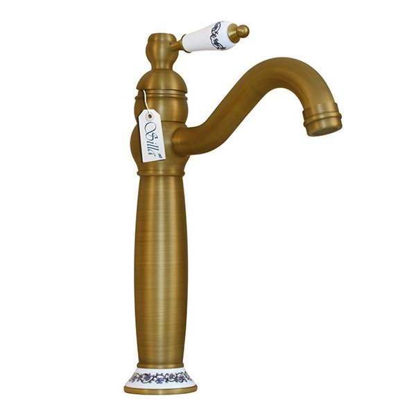 Grifo lavabo caño alto monomando retro, dorado