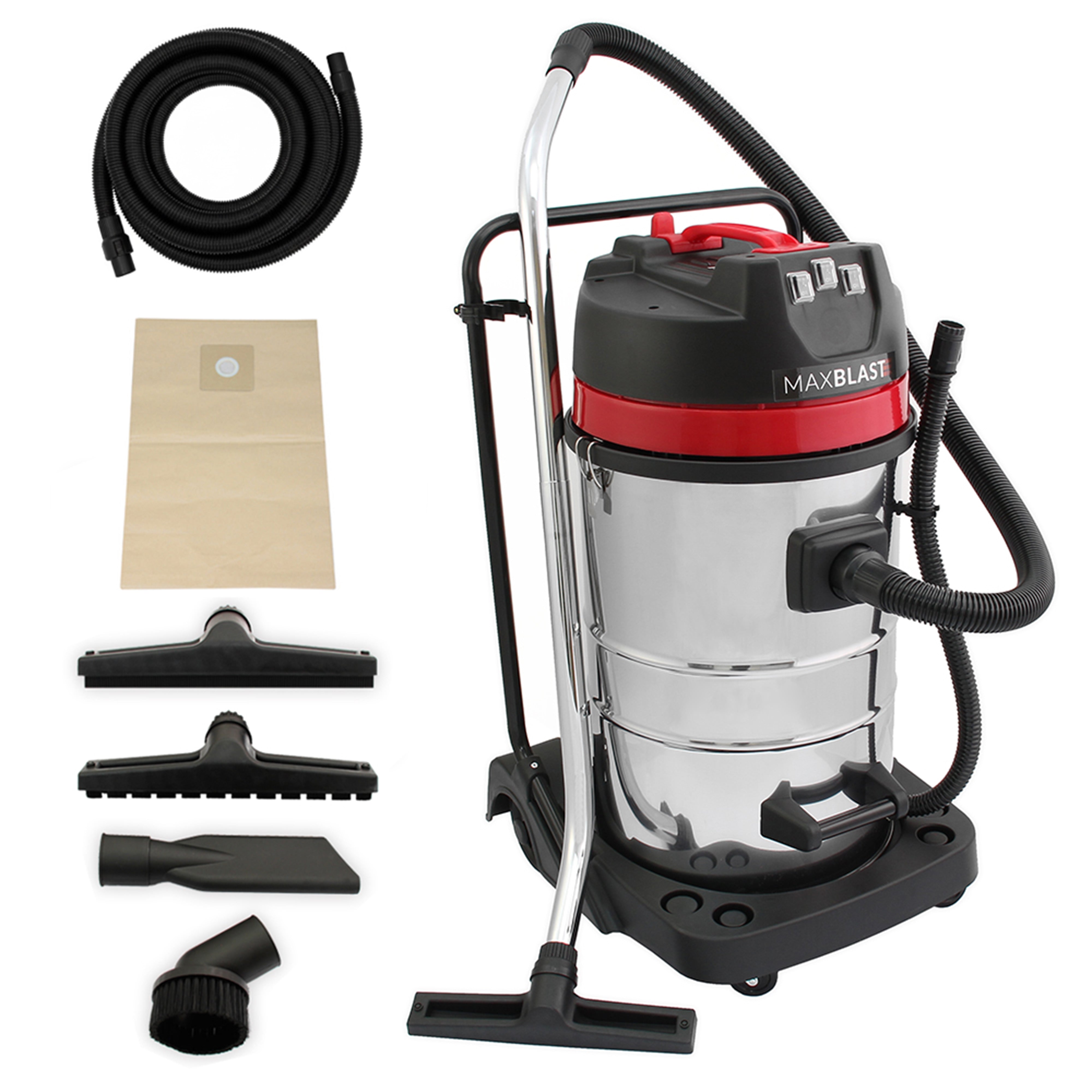 80l aspiradora industrial p/ seco y húmedo 3000w (manguera extralarga 5m)