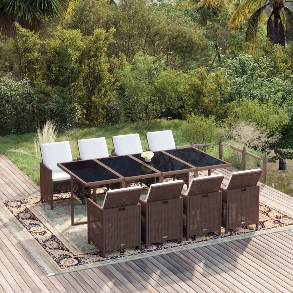 vidaXL set de comedor jardín 9 pzas y cojines ratán sintético marrón
