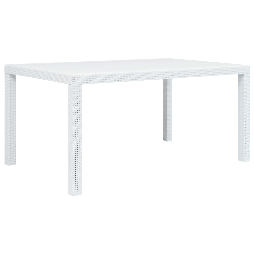 Mesa de jardín plástico aspecto de ratán blanco 150x90x72 cm es3433