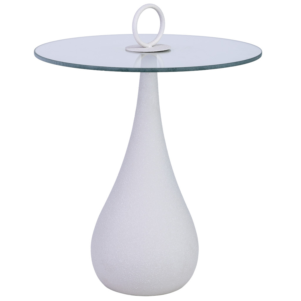 Mesa auxiliar de metal y cristal 40x40x42.5/51h cm blanco
