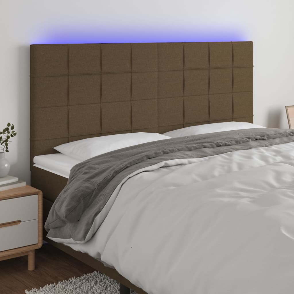Cabecero con luces LED tela marrón oscuro 180x5x118/128 cm eerf2465