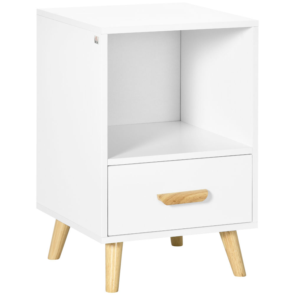 Mesilla de noche 40x40x62 cm mdf, madera de caucho color blanco Homcom