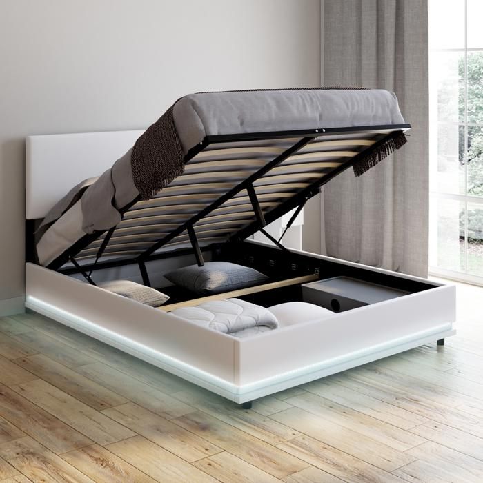 Cama tipo arcón para adultos con LED blanca - 140 x 190 cm