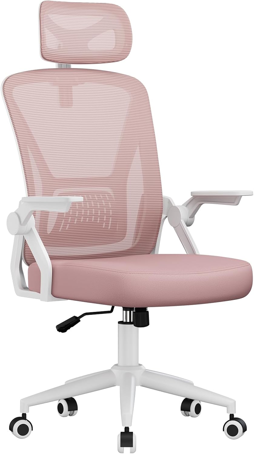 Rattantree silla de oficina ergonómica de malla, respaldo alto,rosa