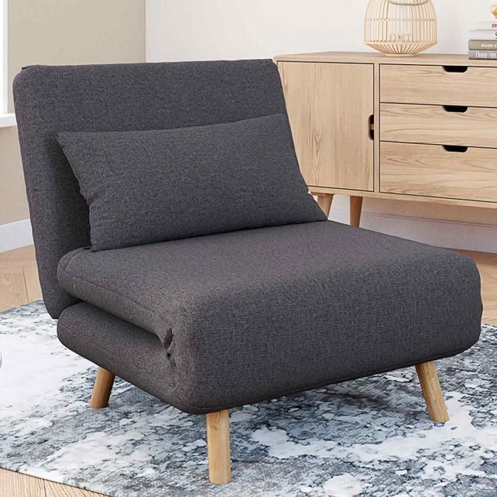 Sillón convertible de tela gris antracita 80x190 cm
