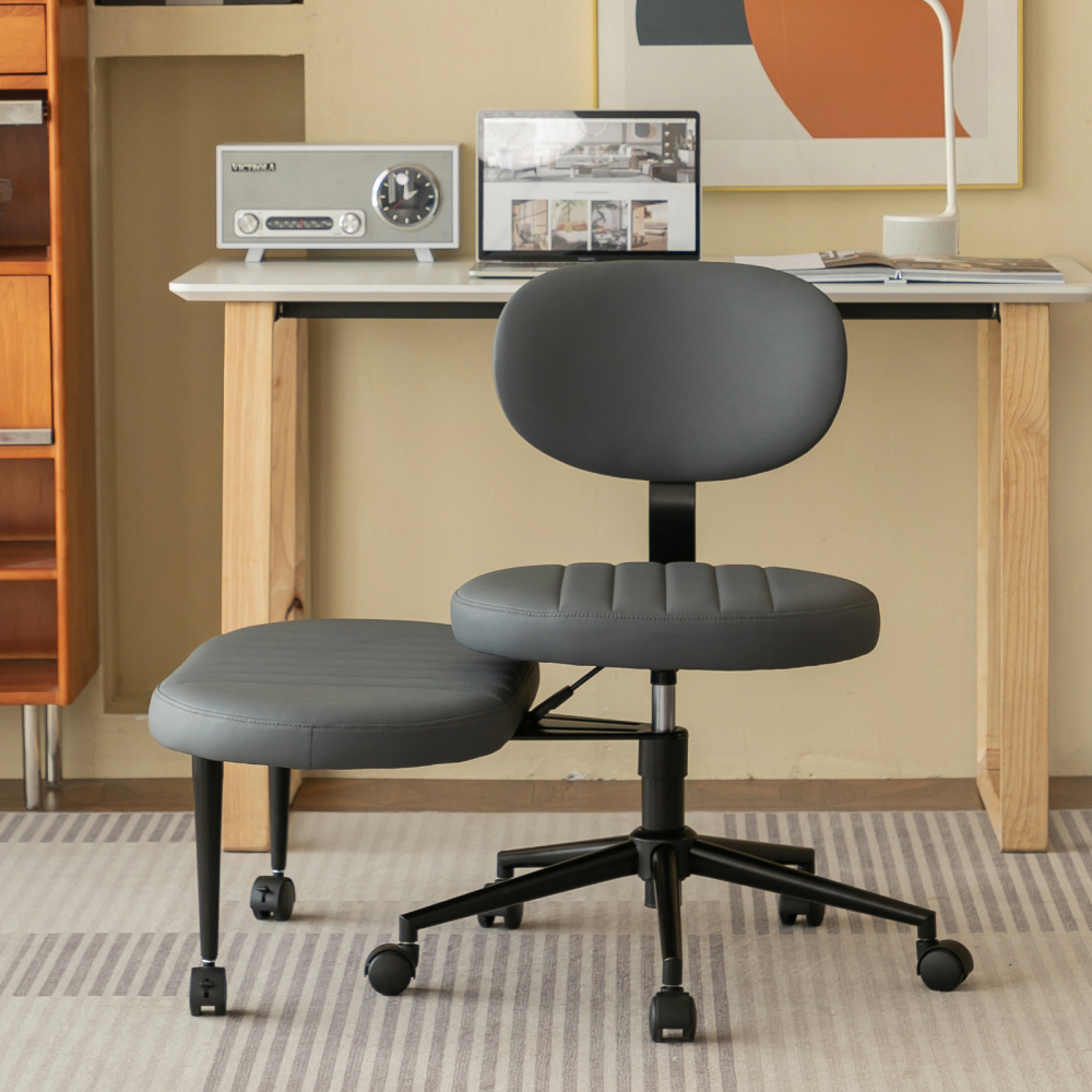 Silla oficina ergonómica tela gris sin brazos con reposapiés