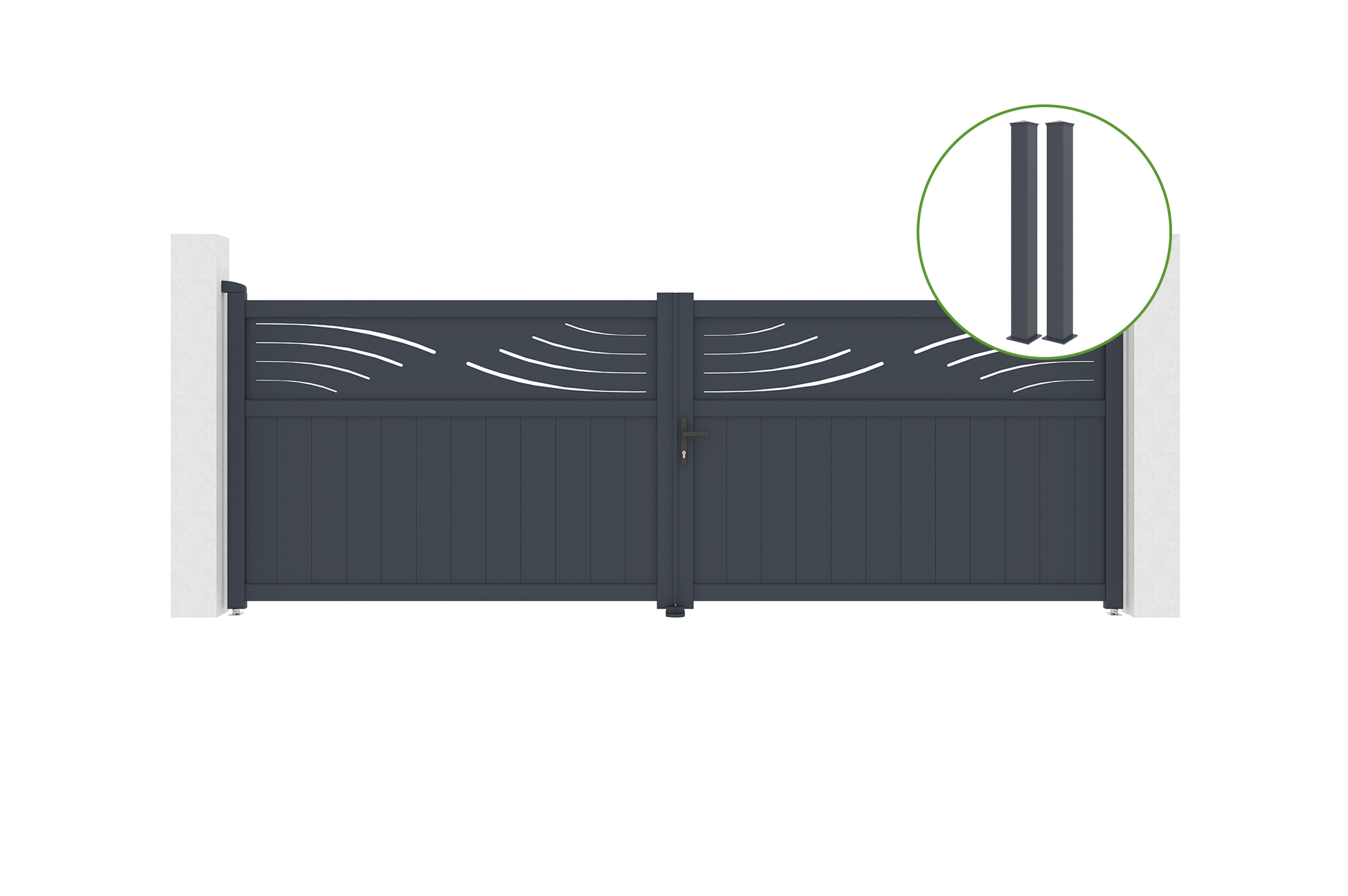 Puerta abatible 4m halti al.140cm aluminio gris + 2 postes 20x20cm al.166cm