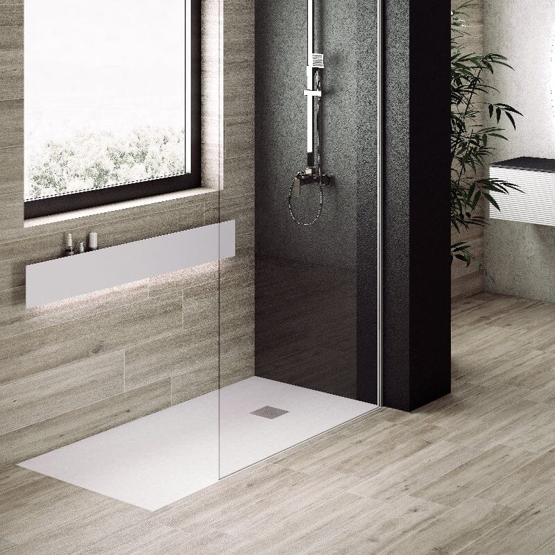 Plato de ducha pizarra pure blanco 80x150 cm rejilla acero inox.