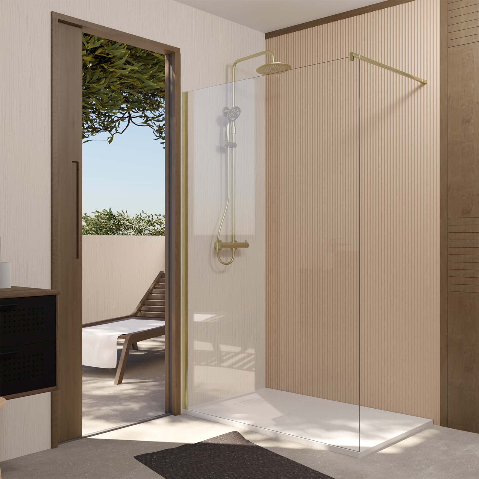 Mampara de ducha 120x195 cm - vidrio 5 mm y acabado oro dorado cepillado