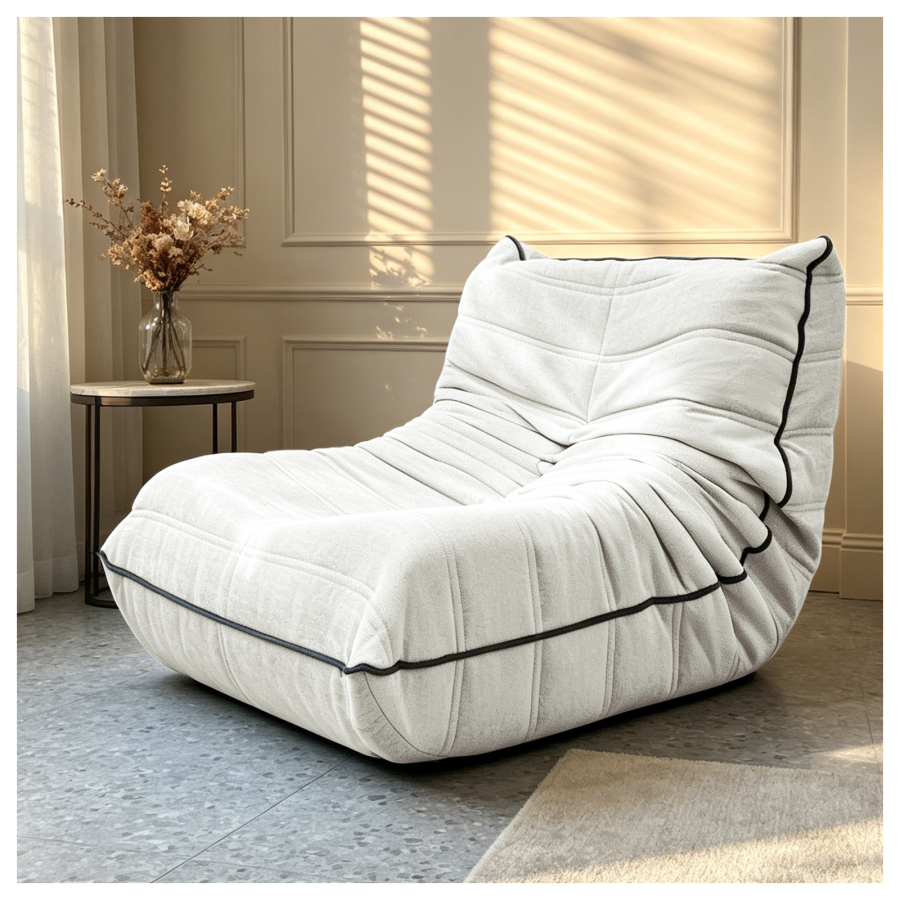 Sillón de suelo con respaldo de franela blanca diseño oruga cómodo