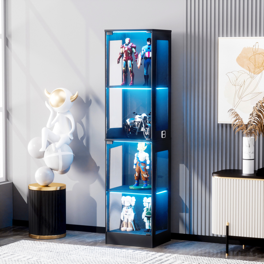 Vitrina con puertas de cristal LED y sensor color acacia 165x40x35cm