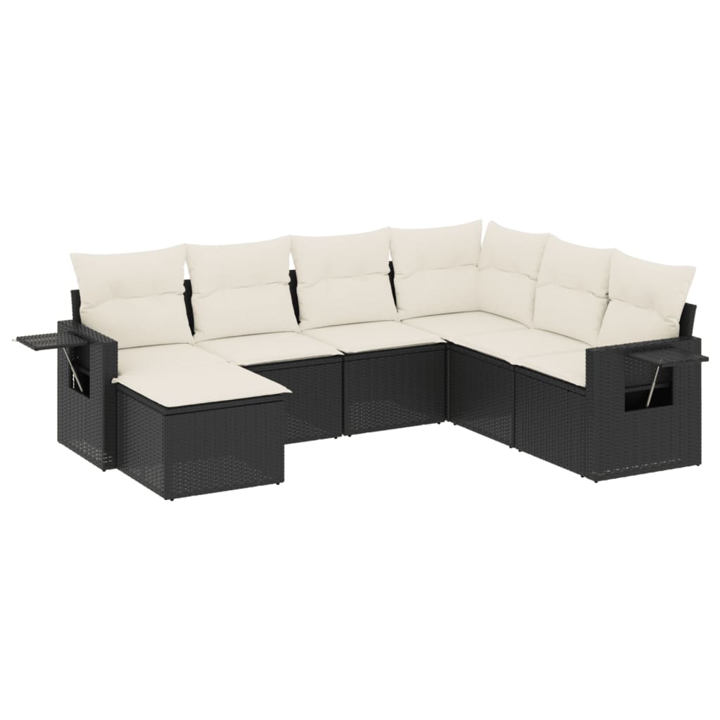 vidaXL set de comedor de jardín 7 pzas y cojines ratán sintético negro