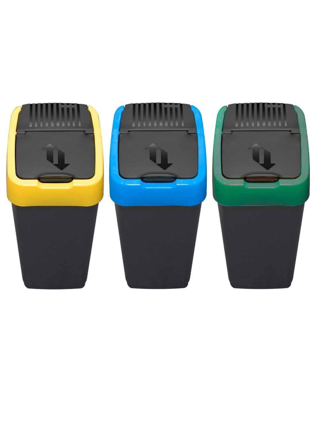 Negro - cubo basura de reciclaje pack 3 cubos de 18l con tapa básculante d