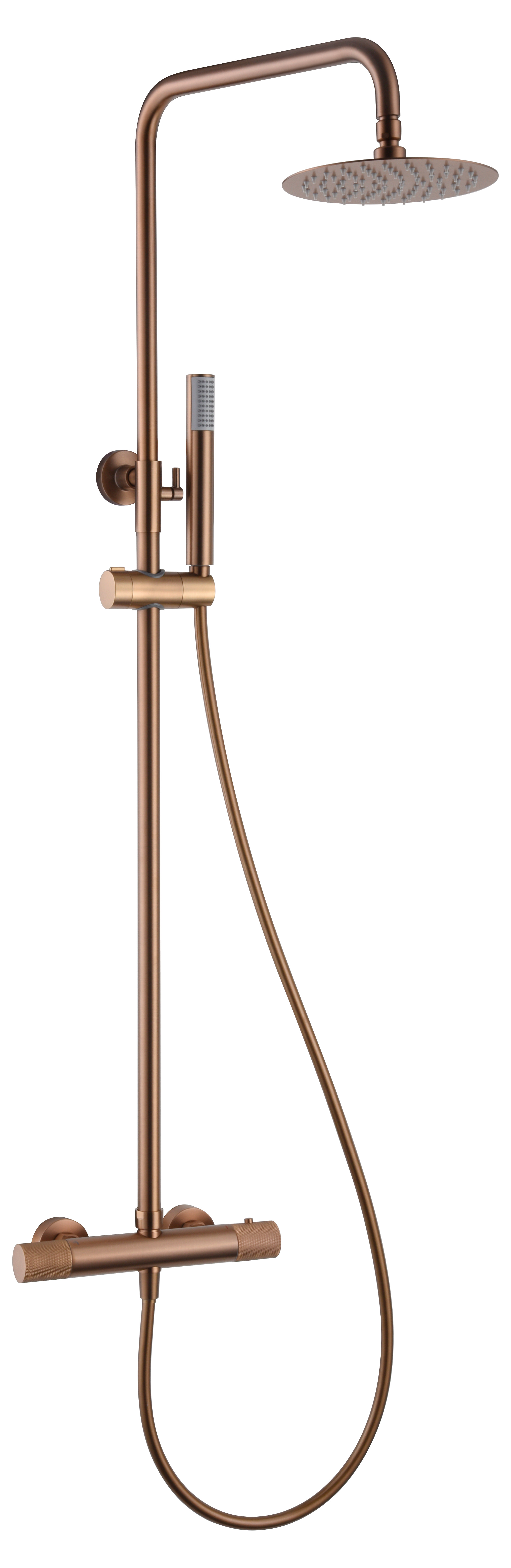 Columna de ducha extensible, termostatico color oro rosa cepillado