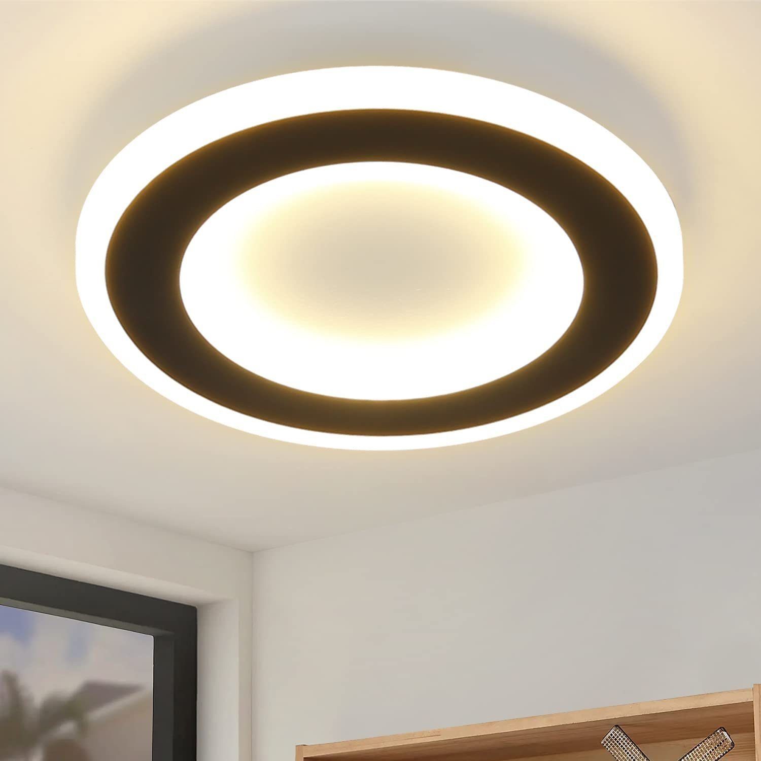 Nettlife lámpara de techo LED 23w negro redondo moderno blanco cálido 24cm