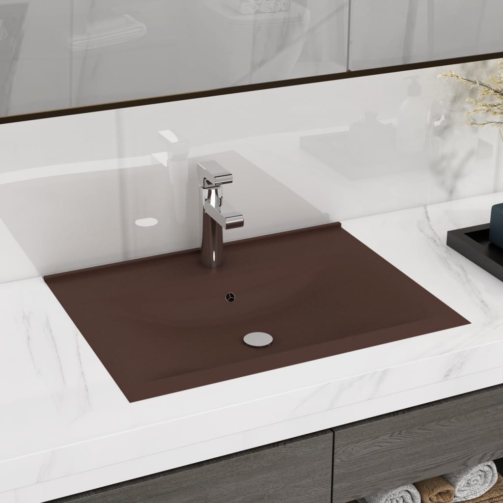 Lavabo de lujo agujero de grifo cerámica marrón oscuro 60x46 cm es5679