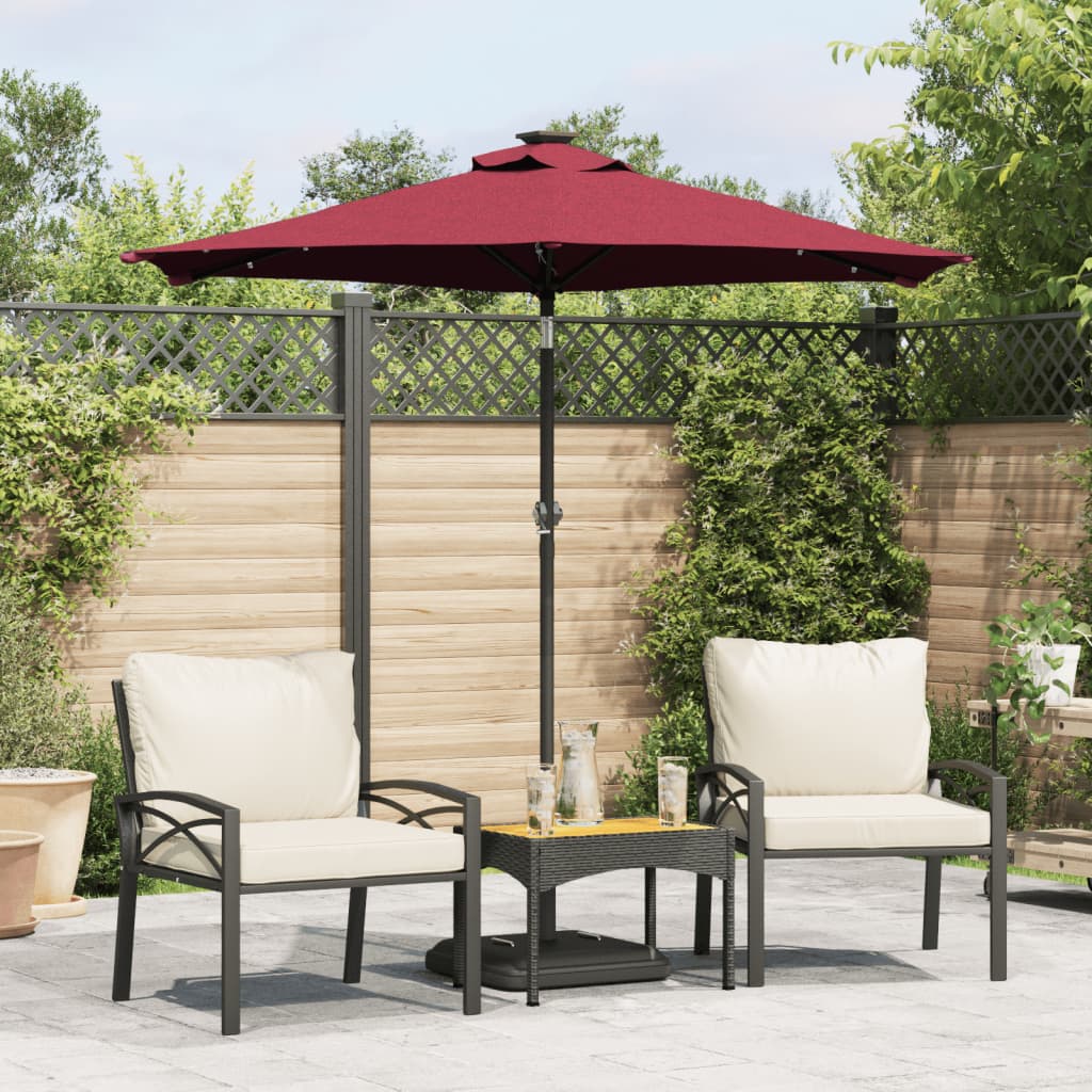 Sombrilla jardín con luz LED poste acero burdeos 225x225x212 cm eerf6451