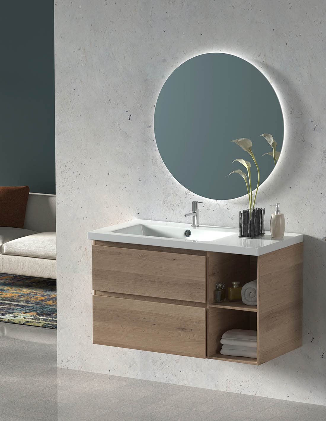 Mueble de baño zeus con lavabo centrado y espejo LED estepa 90 cm