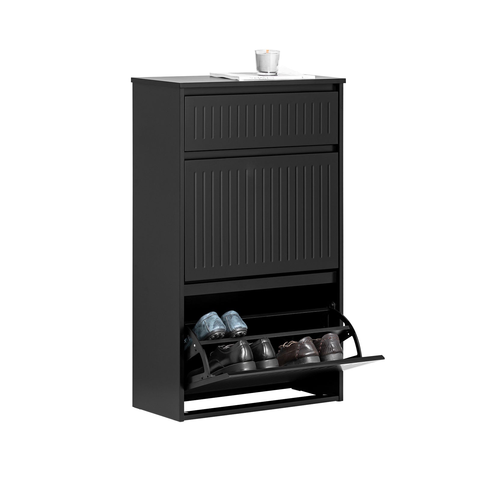 Zapatero con 2 solapas y 1 cajón negro fsr165-sch sobuy
