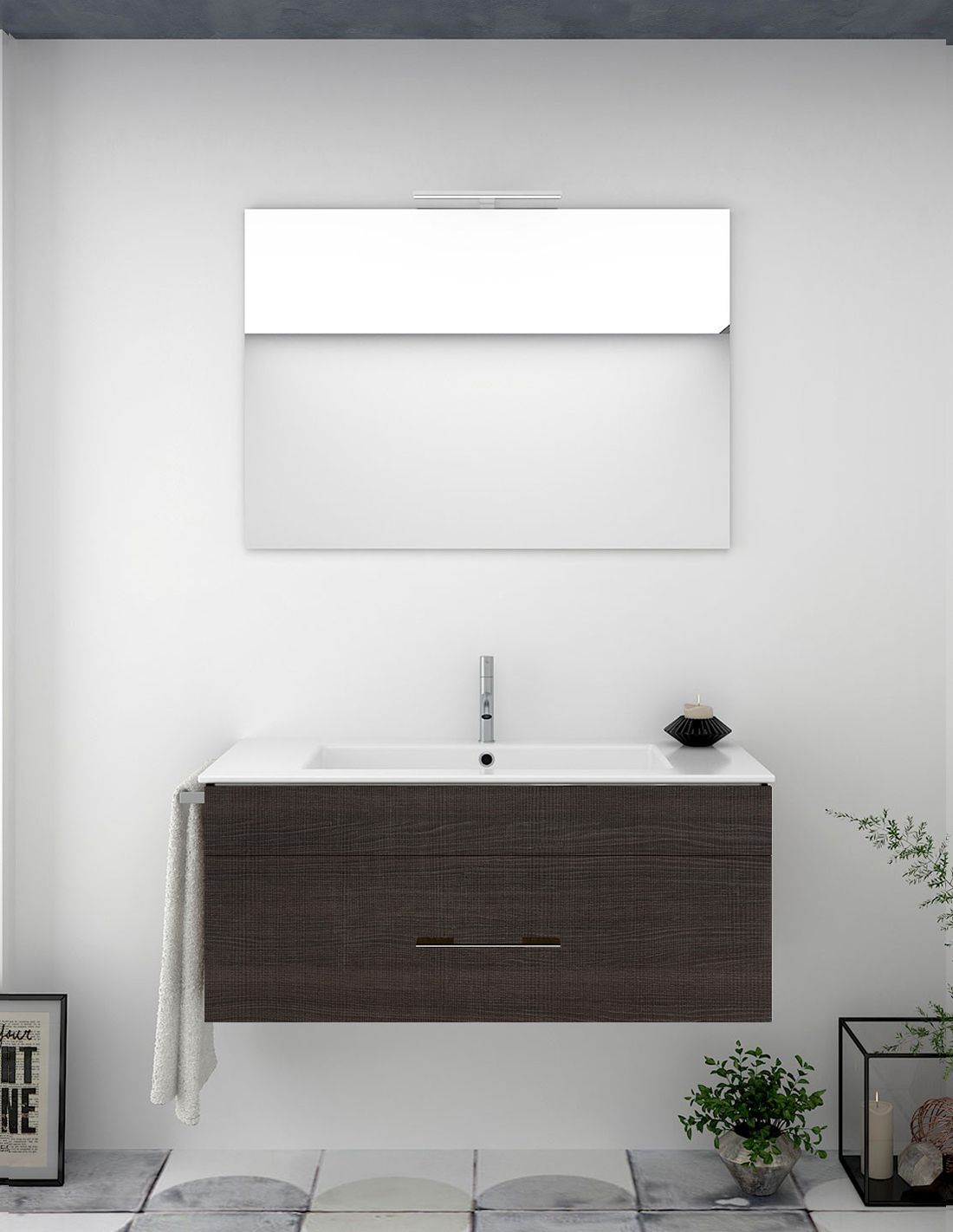 Mueble de baño florencia con lavabo y espejo 80x45cm roble sinatra