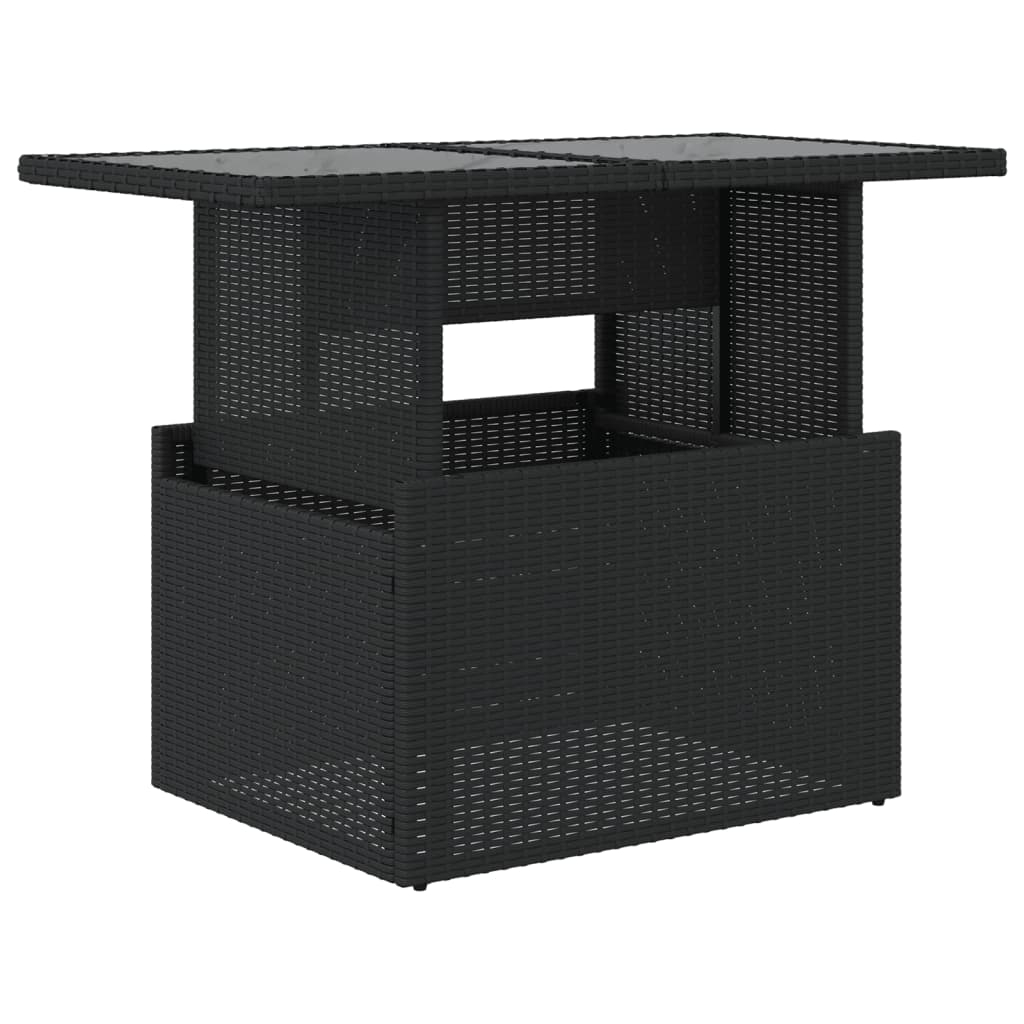 vidaXL mesa de jardín superficie de vidrio ratán pe negro 100x55x73 cm