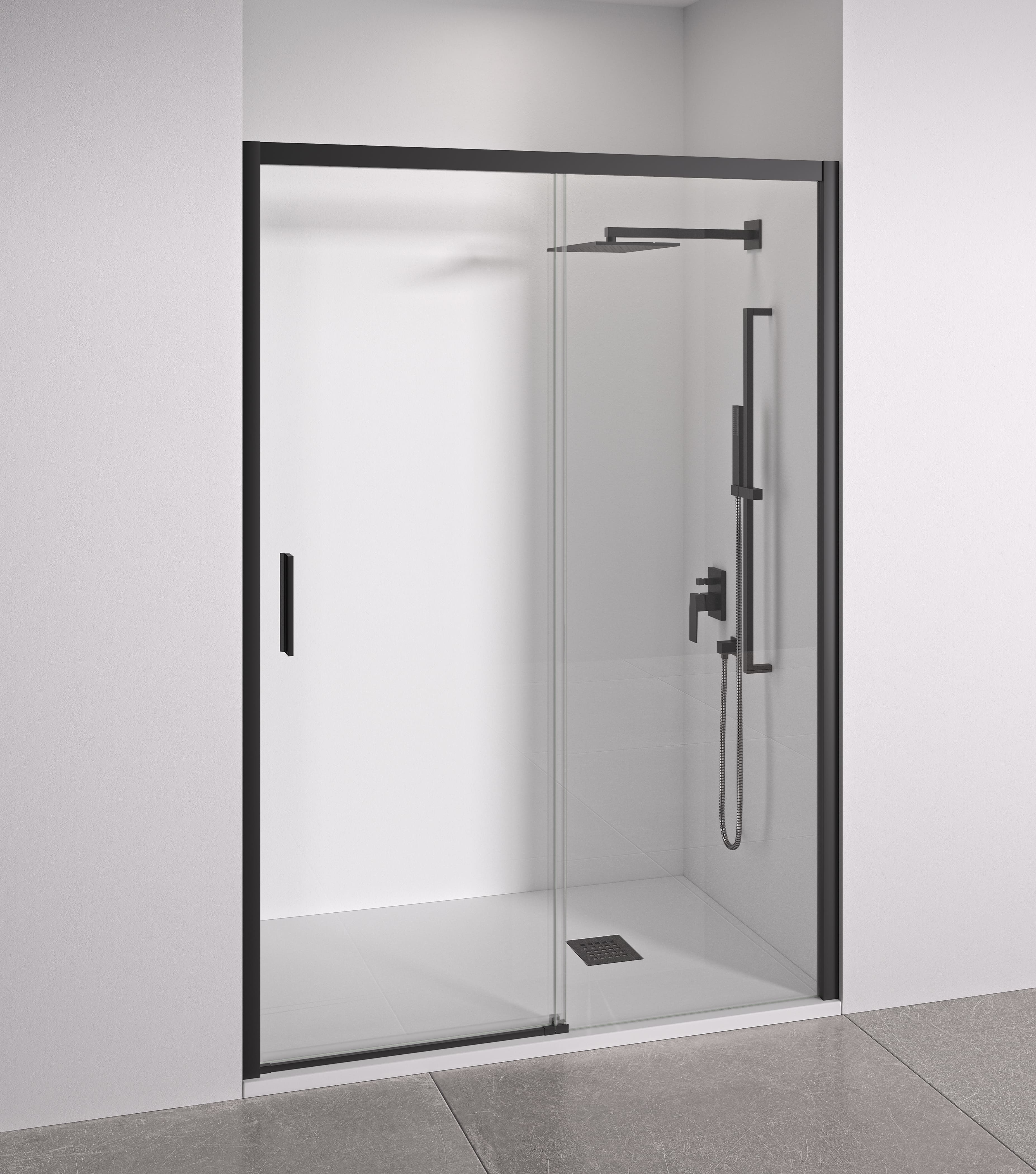 Mampara de ducha frontal negra 150-155 cm acceso izquierda bellobath