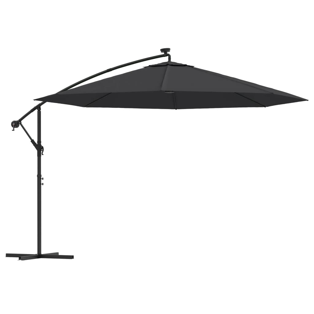 Sombrilla de jardín voladiza con luces LED negro 350 cm efe3424