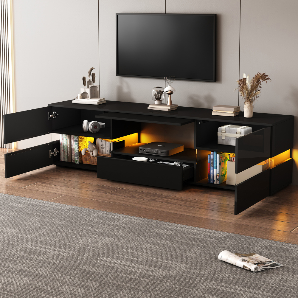 Mueble de tv con LED 2 puertas 1 cajón negro 45x160x39cm