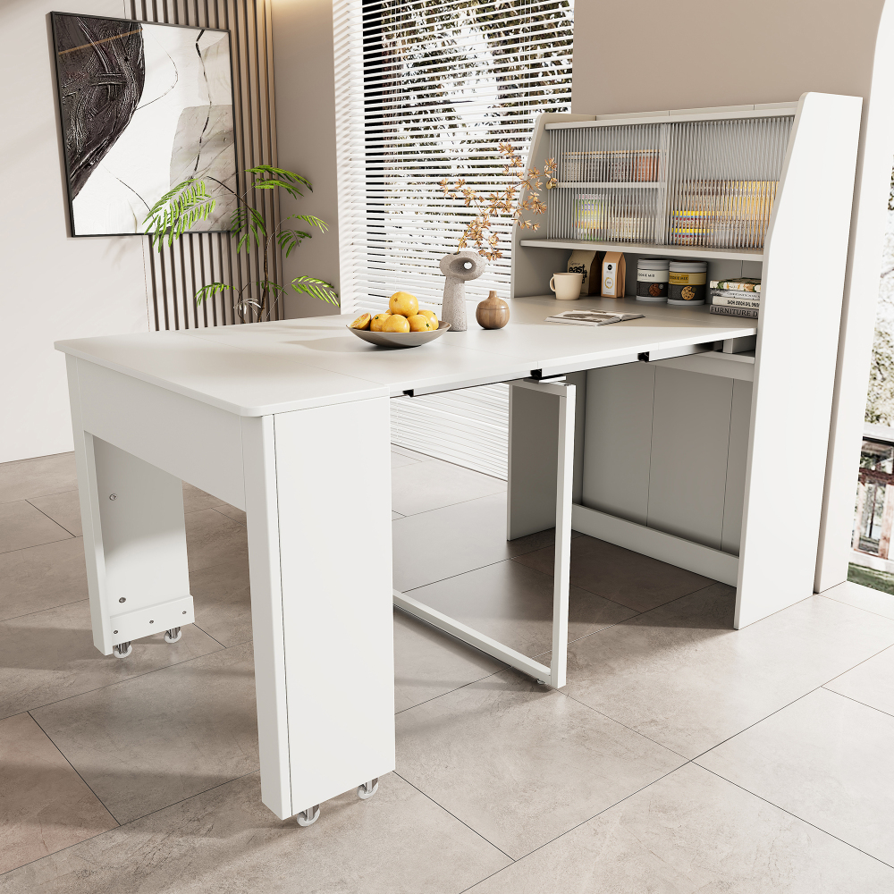 Mesa de comedor extensible con almacenaje blanca 76x132,5x80cm