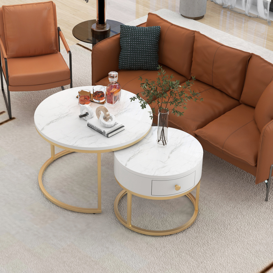 Mesa de centro nido set de 2 mdf blanco brillo 48x70x70cm