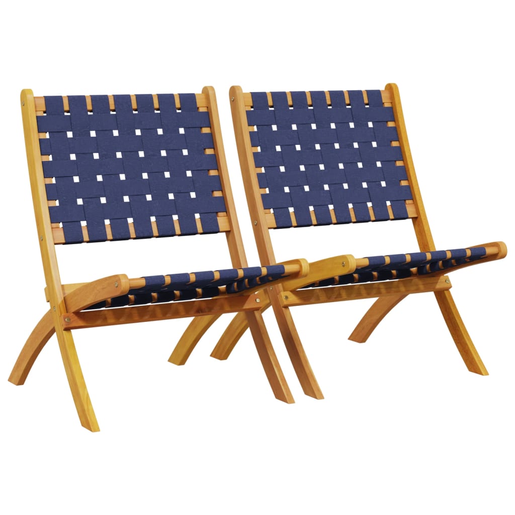 vidaXL sillas de jardín plegables 2 uds madera de acacia y tela azul