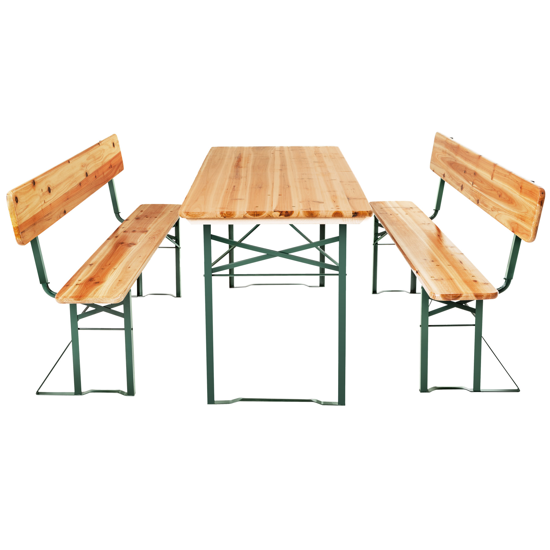 Tectake conjunto de mesa plegable de acero y madera y 2 bancos 170x69x77cm