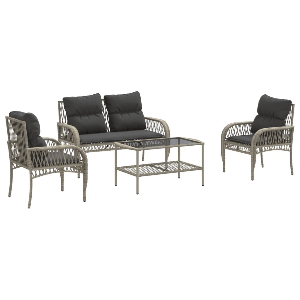 vidaXL set de sofás de jardín 4 pzas y cojines ratán sintético gris