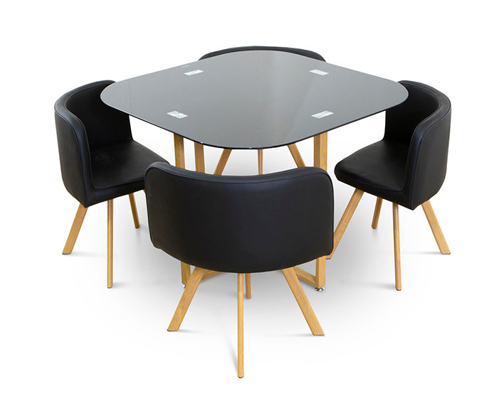 Mesa de cristal templado teka + 4 sillas. Comedor o cocina negro 100x100