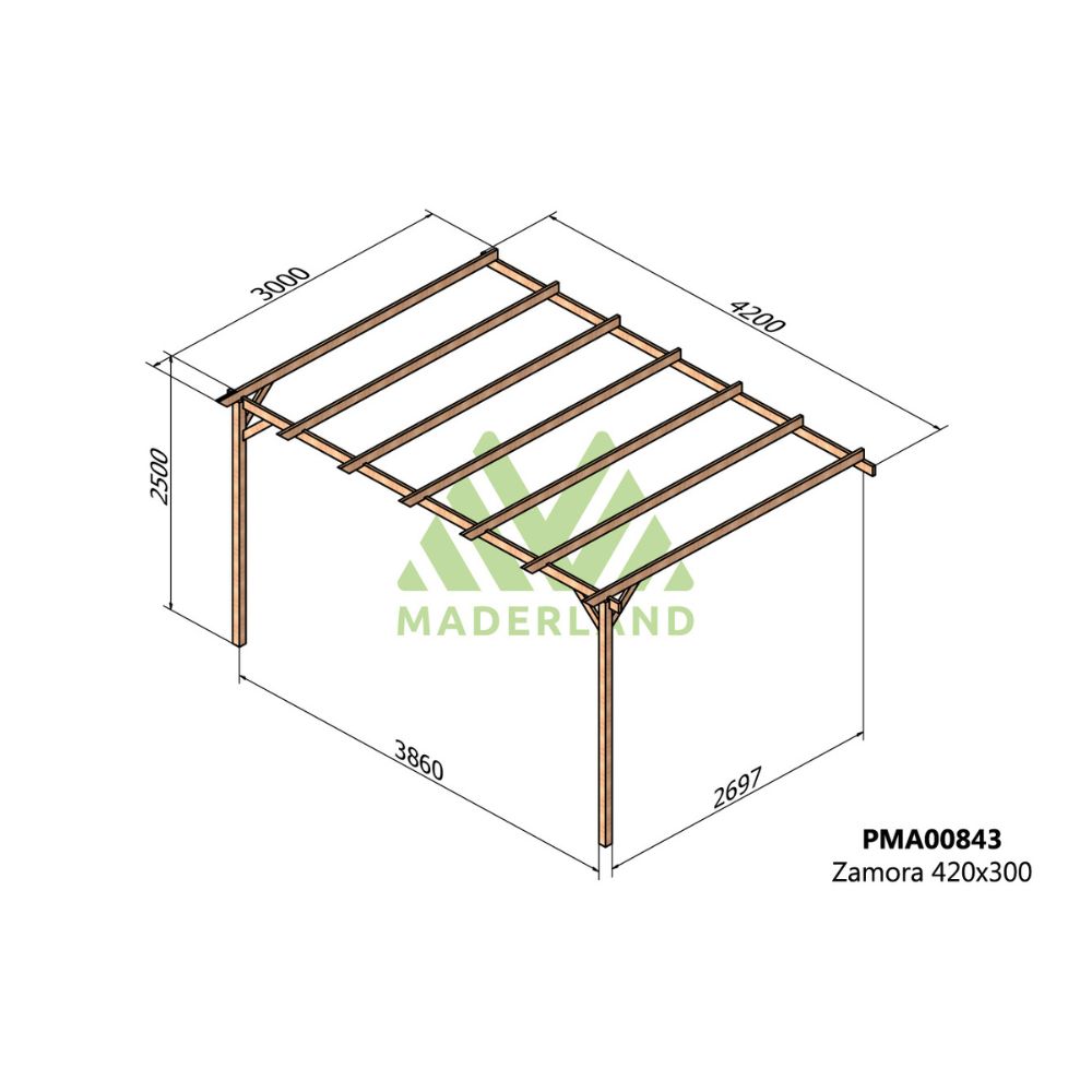 Pérgola de madera maciza adosada - zamora ad. 420x300cm (maderland)