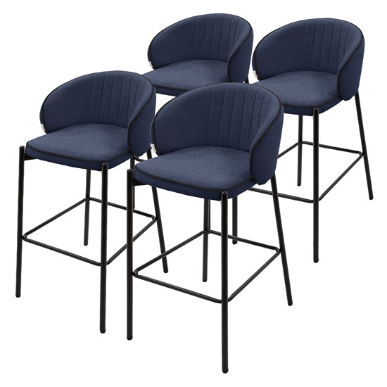 4x taburetes de bar azul oscuro 76cm tapizado tela estructura metálica