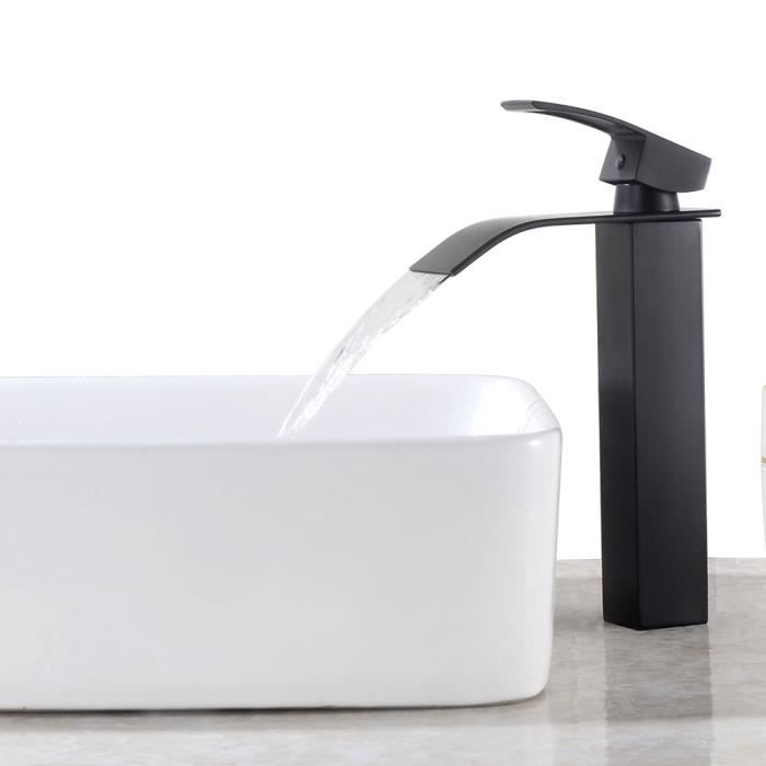 Grifo de lavabo de cascada negro, mezclador de lavabo cuadrado moderno de c
