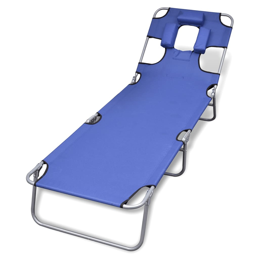 vidaXL tumbona plegable de acero con cojín de cabeza acero azul