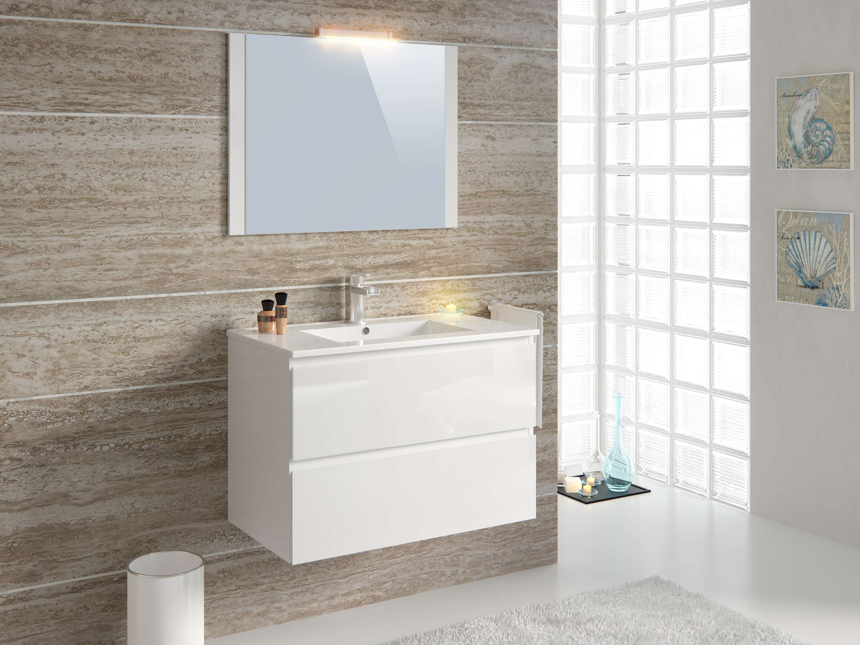 Mueble de baño 80 cm neli 2 cajones blanco brillo t-bath