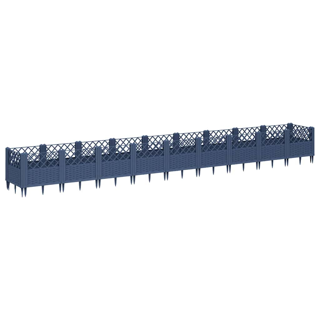 vidaXL jardinera con clavijas pp azul gris 363,5x43,5x43,5 cm