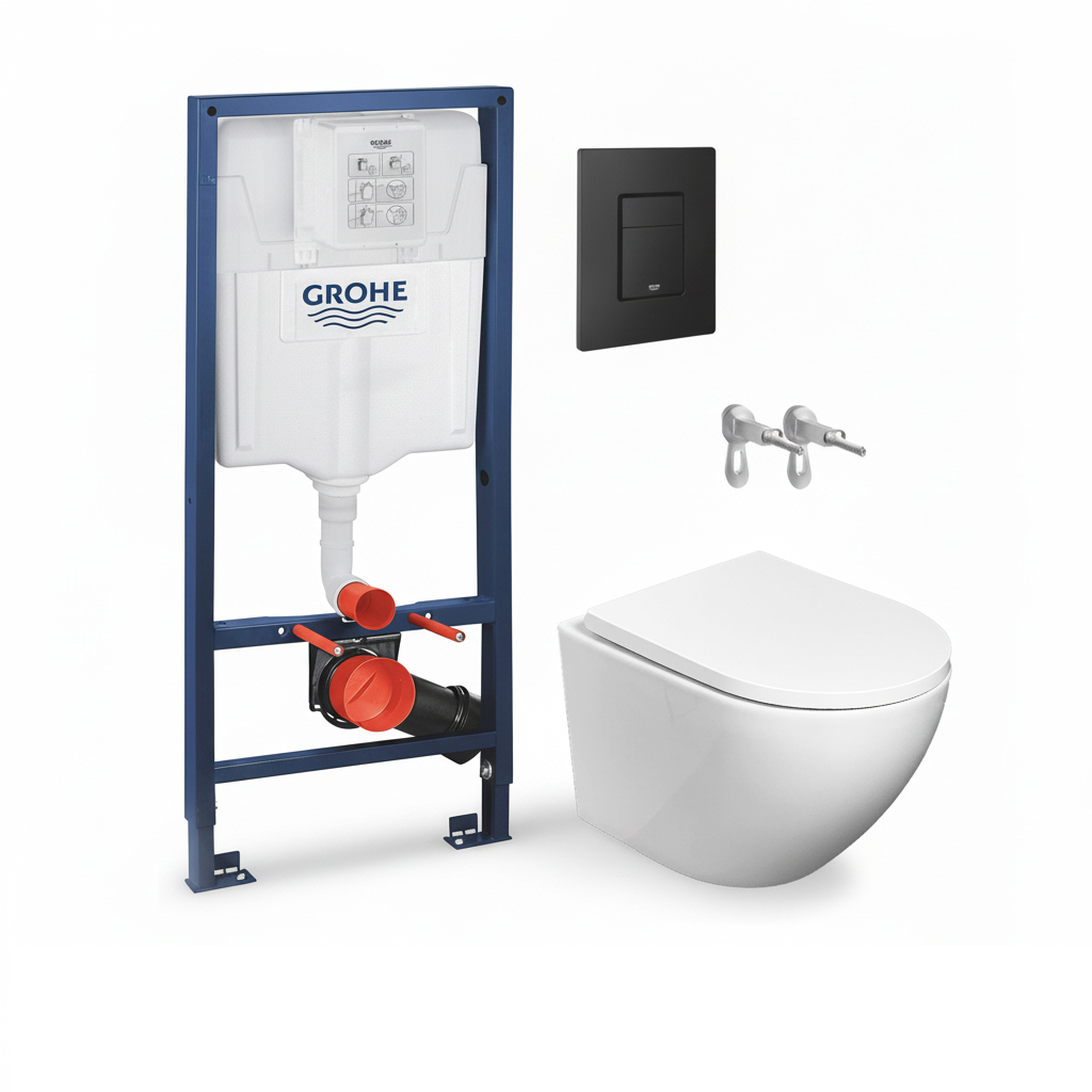 Bastidor grohe y pulsador negro, wc round smart tor 3 con kp
