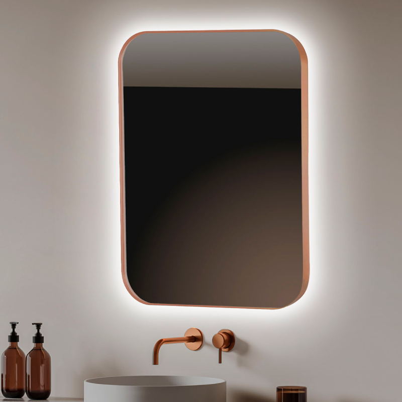 Espejo de baño LED retroiluminado b-961 marco oro rosa – 80x100 cm